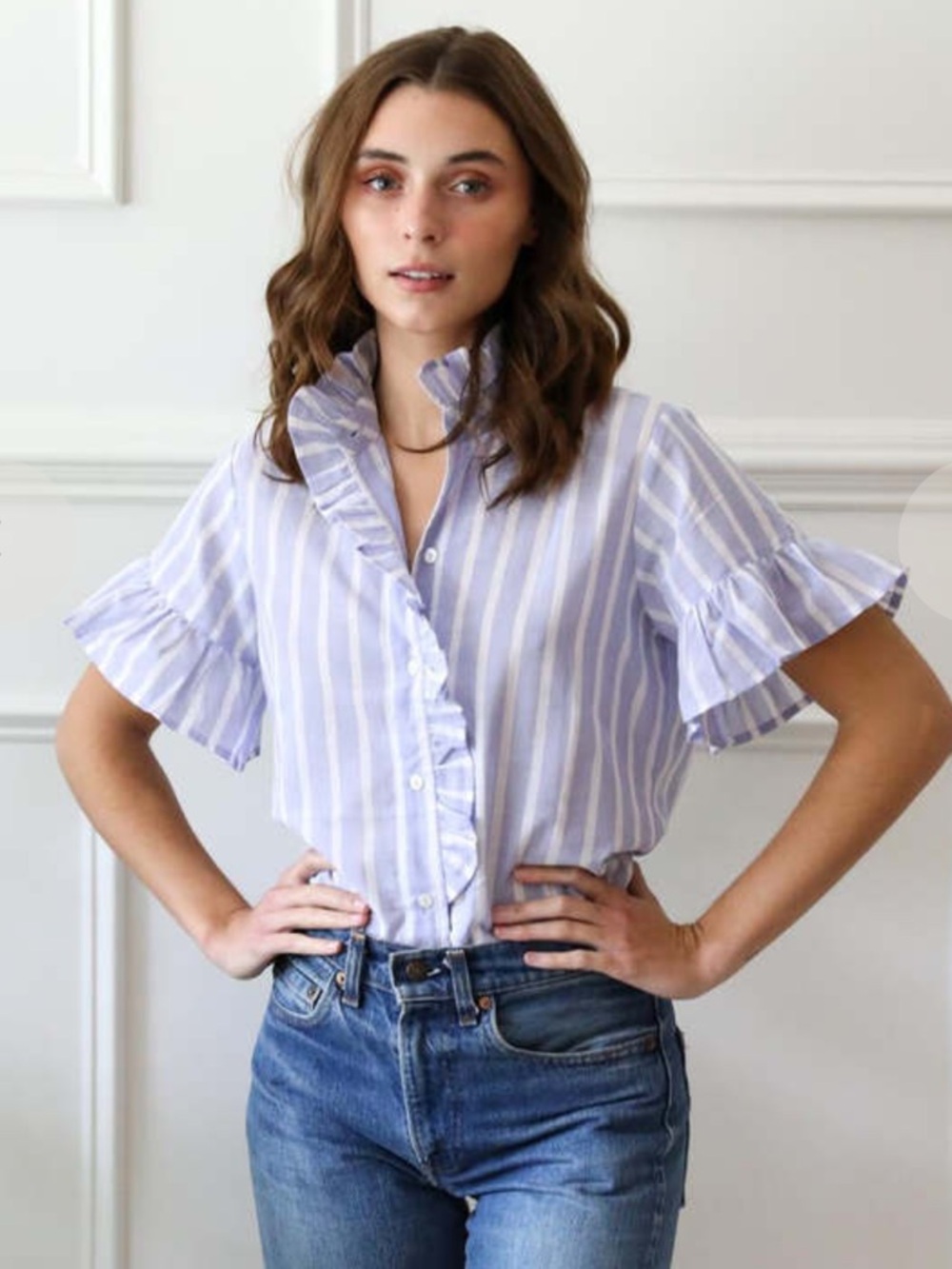 Mille Vanessa Ruffle Top in Periwinkle Stripe size XS
